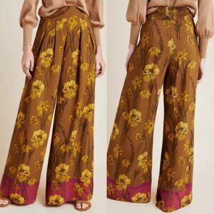 NWT Maeve Terrace Smocked High Waist Floral Wide Leg Striped Pants Size 2